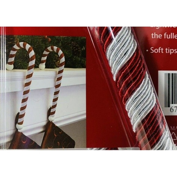 Candy Cane Christmas Stocking Holders Satin Cord Wrap 2 pk Red White Haute Decor - Picture 3 of 16